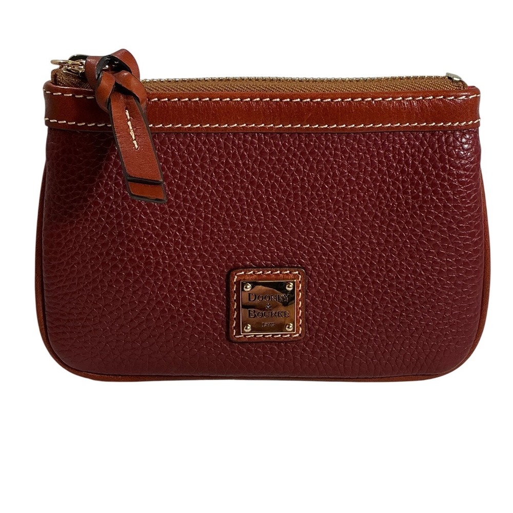 Dooney & Bourke Pebble Grain Leather Small Zip Pouch Wine Brown Trim No Strap